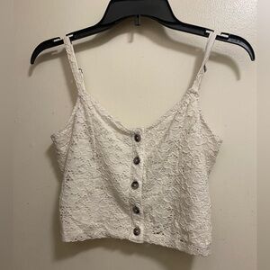 Aeropostale Womens White Lace Cami Crop Tank Top M Medium Bust 34” Button Up